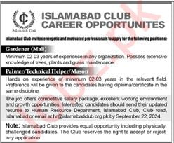 private jobs in Islamabad Club