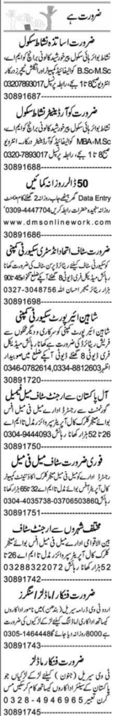 Private jobs in Lahore: Teachers, security staff, data entry, and artists needed