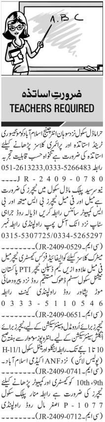 Private school teacher jobs in Rawalpindi with opportunities for administrative positions