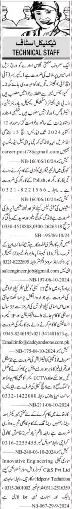 Urgent Hiring for Technical Staff – Jobs in Karachi 2024 