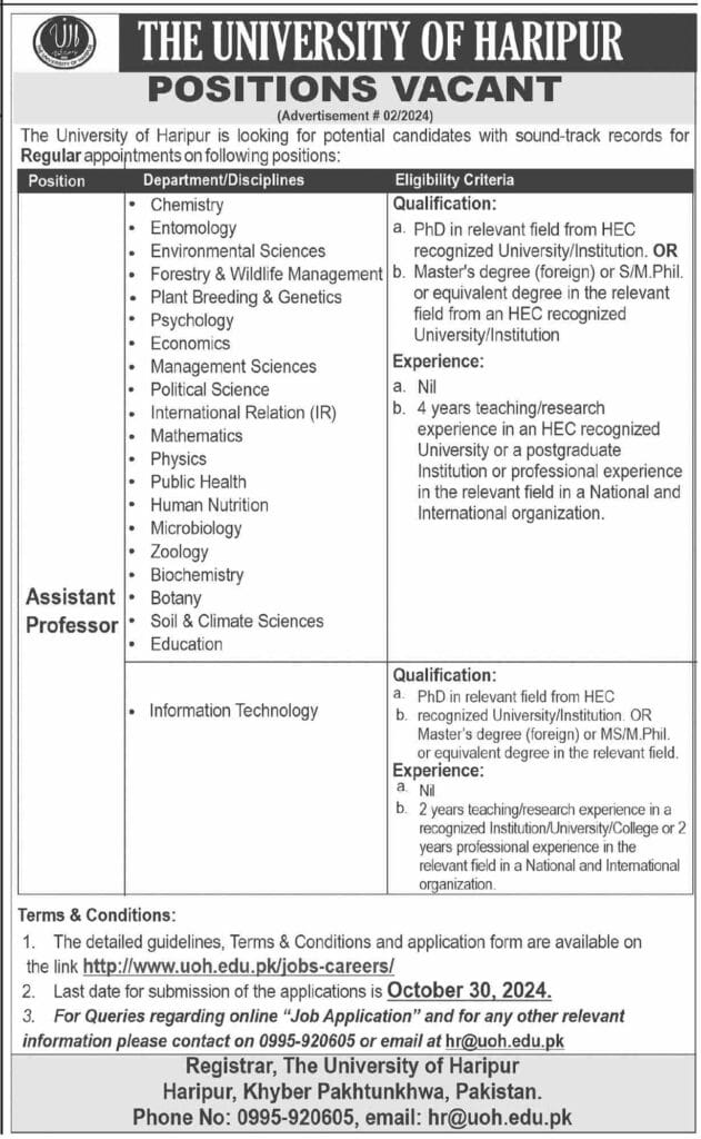 University of Haripur job advertisement 2024