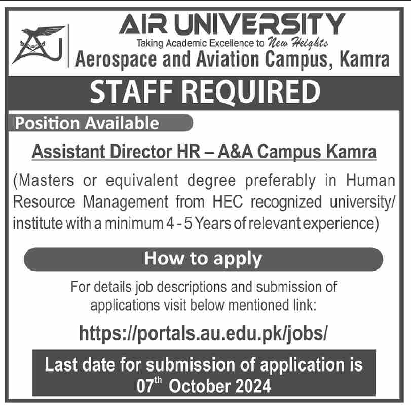 Air University Jobs Advertisement for Assistant Director HR