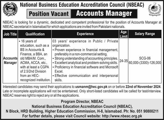 National Business Education Accreditation Council Accounts Manager Job