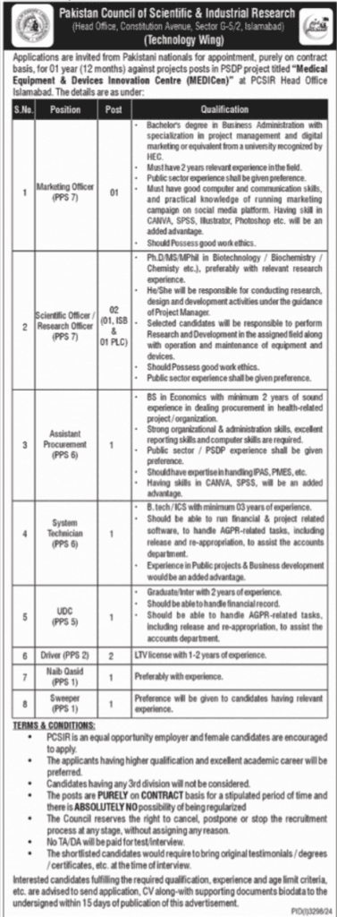 Latest Jobs in Islamabad – PCSIR Government Jobs Open for Various Positions