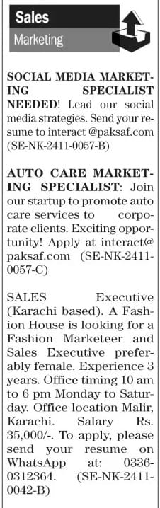 Sales and marketing jobs Karachi